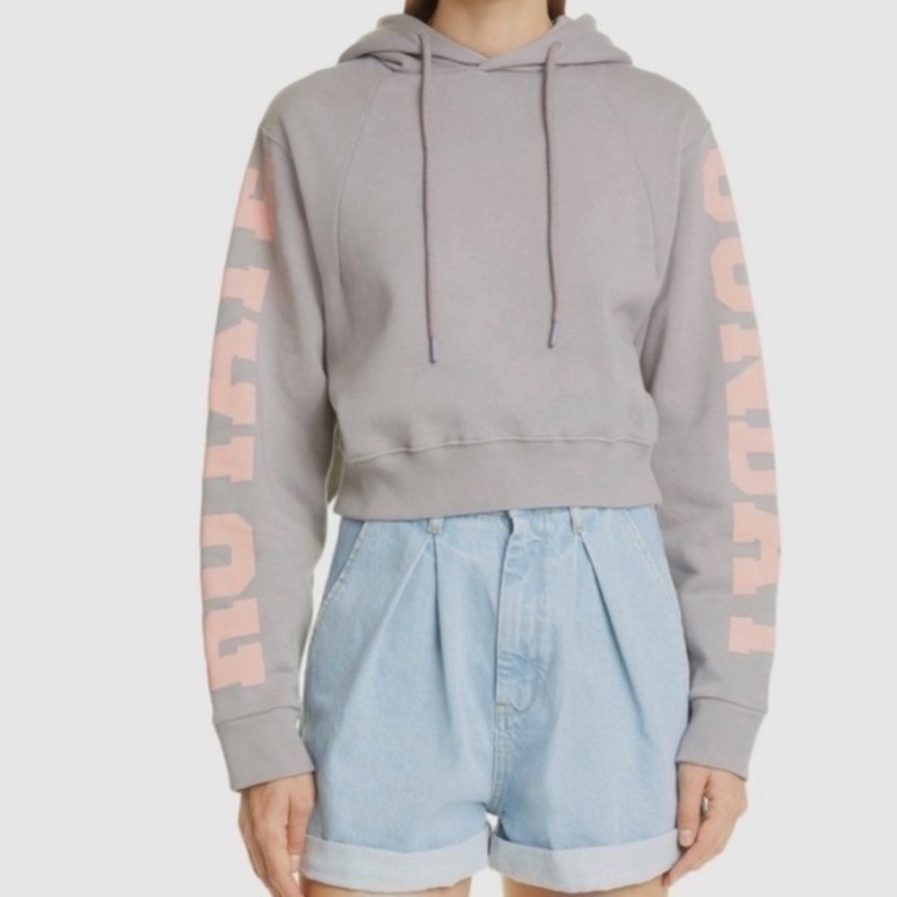 Rotate Birger Christensen Viola Crop Graphic Logo Hoodie XS